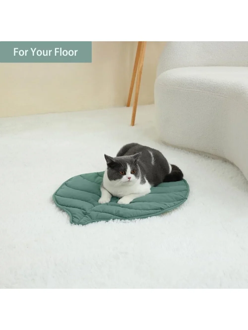 New 30 x 20 Inch Leaf-Shaped Cotton Cat Bed Pad Warming Mat for Indoor- Green